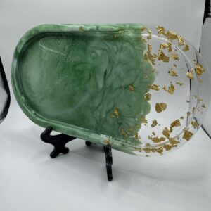 Large Green Marble Gold Flake Trinket Tray