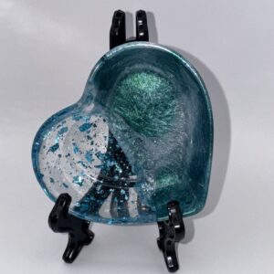 Small Turquoise Marble Light Blue Flake Heart Trinket Tray